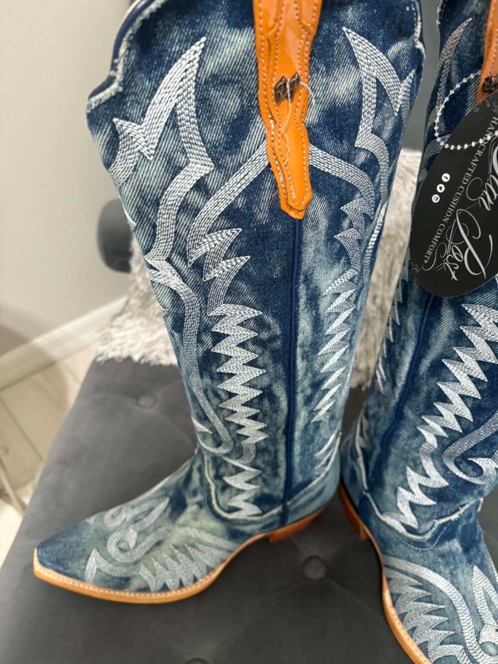 New Size 8 Dan Post Womens Denim Darlin' Stacked Heel Cowboy Boots Retails $289 - Picture 5 of 8
